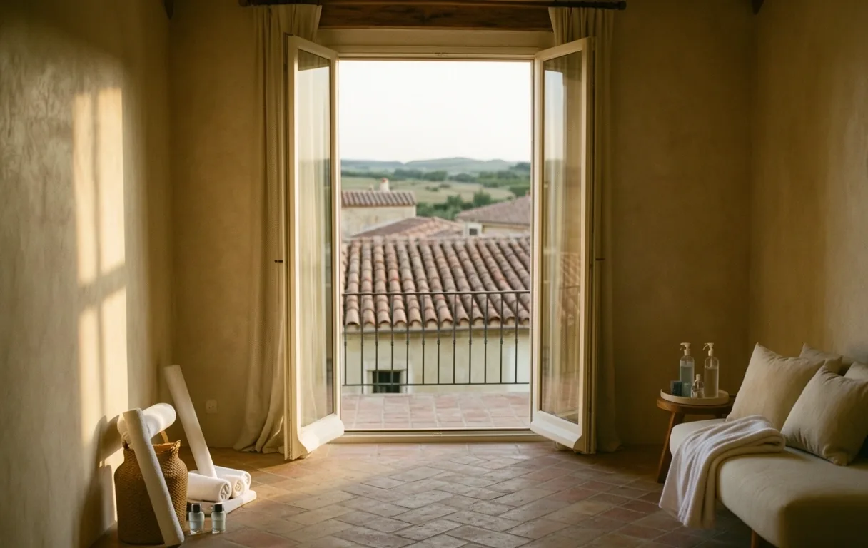 Ambiance matinale apaisante dans un intérieur méditerranéen